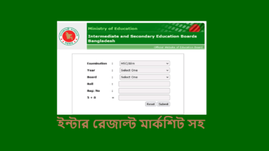 ইন্টার রেজাল্ট মার্কশিট সহ